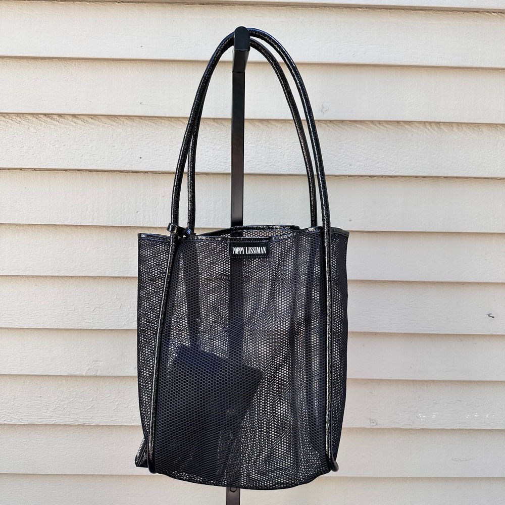 Poppy Lissiman Nana Net Mesh & Faux Leather Beach Tote W/ Zip-Up Pouch In Black